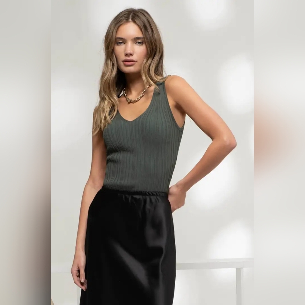 Olive Green Ribbed Tank Top